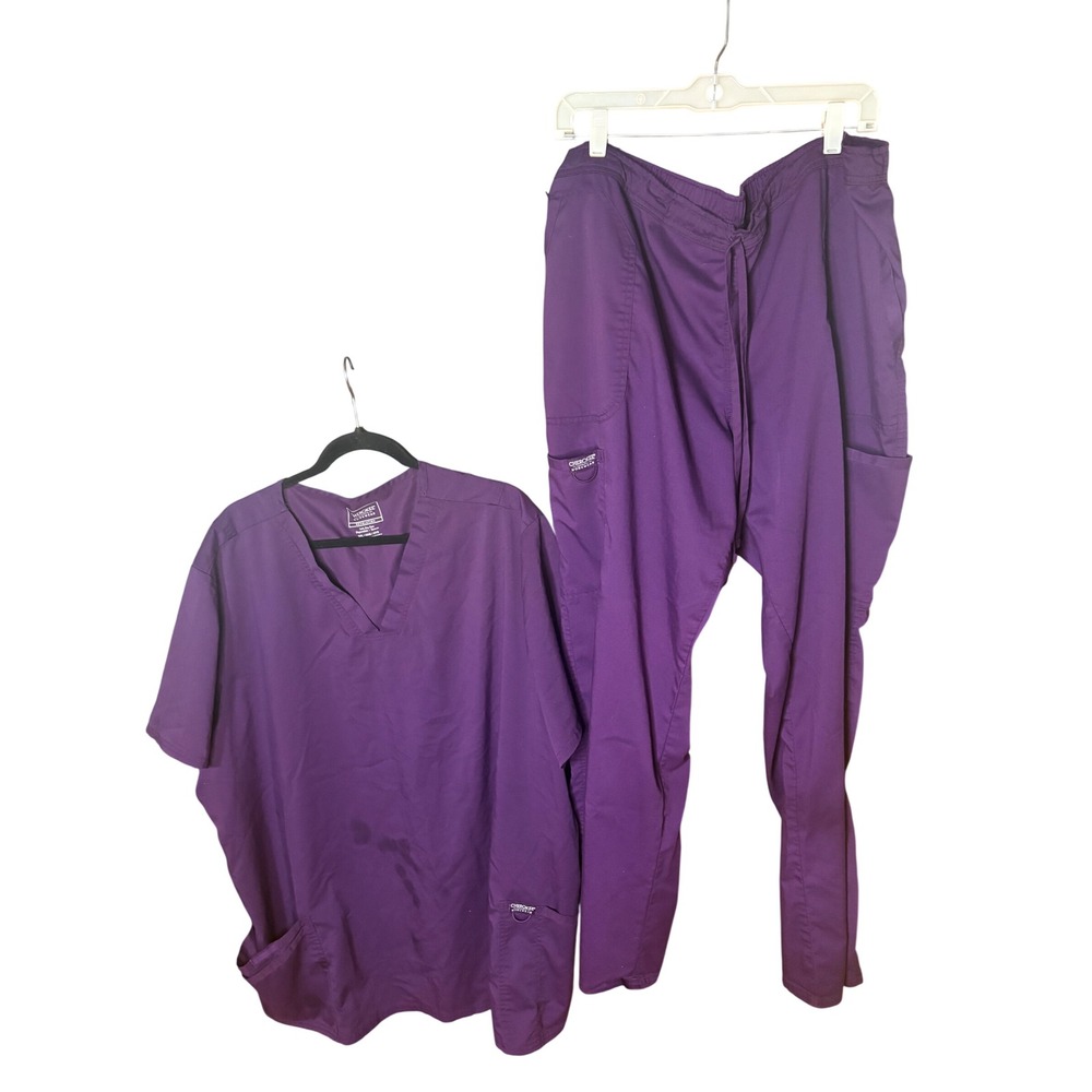 Cherokee Workwear Revolution Purple Scrub Set Top 5XL Pants 2XL Egg plant